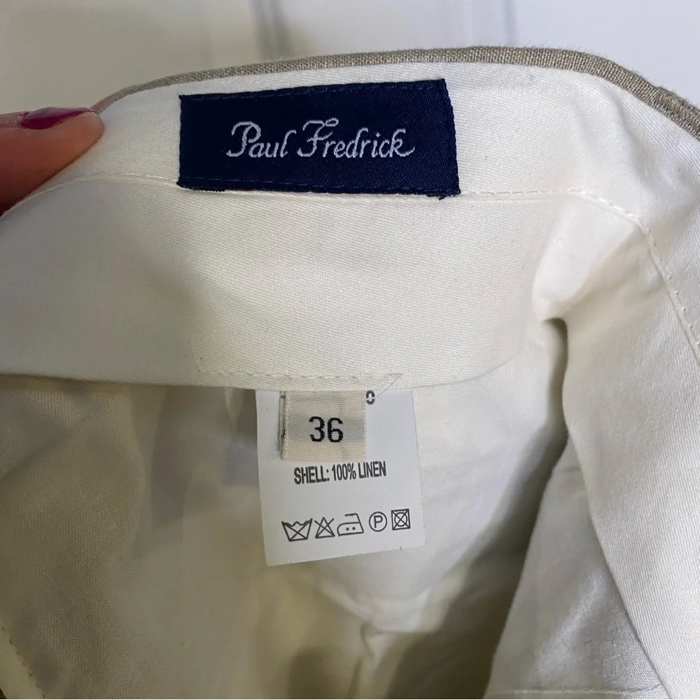 Paul Fredrick Plaid Linen Flat Front Beige Tan Suit Pants Size 36